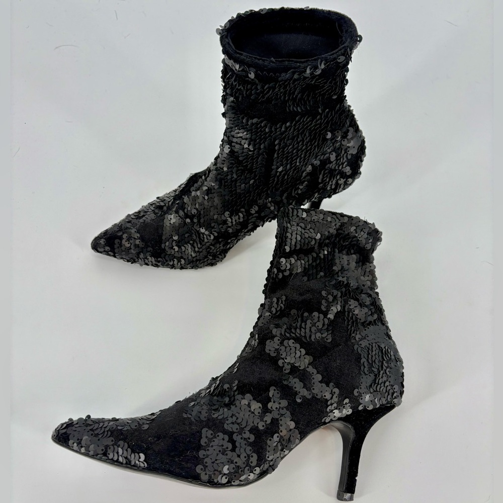 ZARA Velvet and Sequin Ankle Boot - Picture 9 of 16